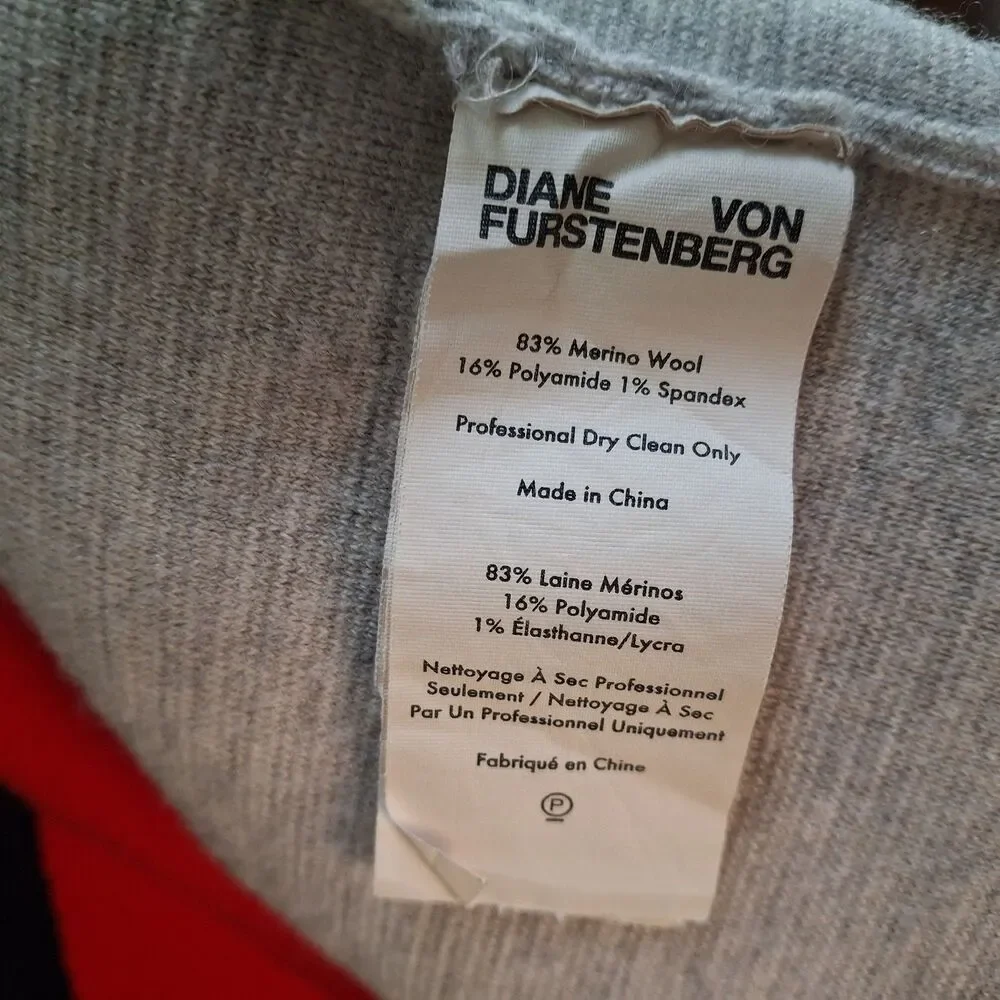 Diane von Furstenberg Colorblock Turtleneck Knit Sweater Women XS Fit Asymmetric